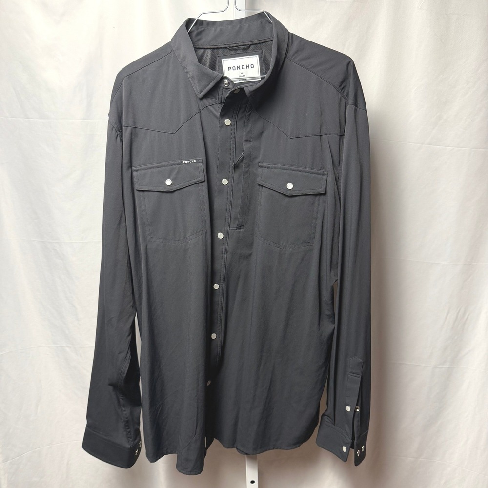 Poncho The Piedras Negras XL Slim Black Western Pearl Snap Long Sleeve Shirt